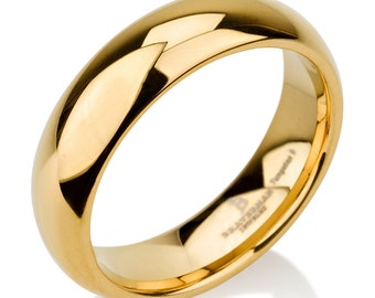 Anillo de tungsteno de oro amarillo de 14 k con cúpula Anillo de boda para hombre, 6 mm, banda de tungsteno de oro amarillo 4-15 tamaños medios Ajuste cómodo Pulido brillante