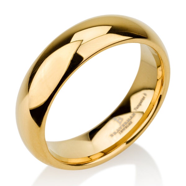 Anillo de tungsteno de oro amarillo de 14 k con cúpula Anillo de boda para hombre, 6 mm, banda de tungsteno de oro amarillo 4-15 tamaños medios Ajuste cómodo Pulido brillante