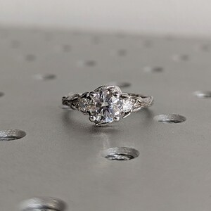 Nature Inspired 1ct Round Lab Cultured Diamond Engagement Ring 14K White Gold Twig Leaf Vine
