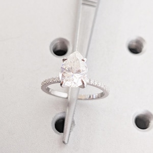Lab Grown Diamond Engagement Ring, Pear Diamond Ring, 14k White Gold Wedding Ring, Half Eternity Ring, Handmade Ring, Birthday Gift for Wife