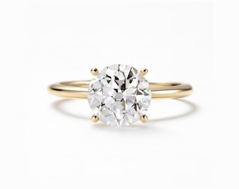 Old European Round cut CVD Diamond Vintage Engagement Ring | Solid Gold Wedding Ring | Solitaire Ring