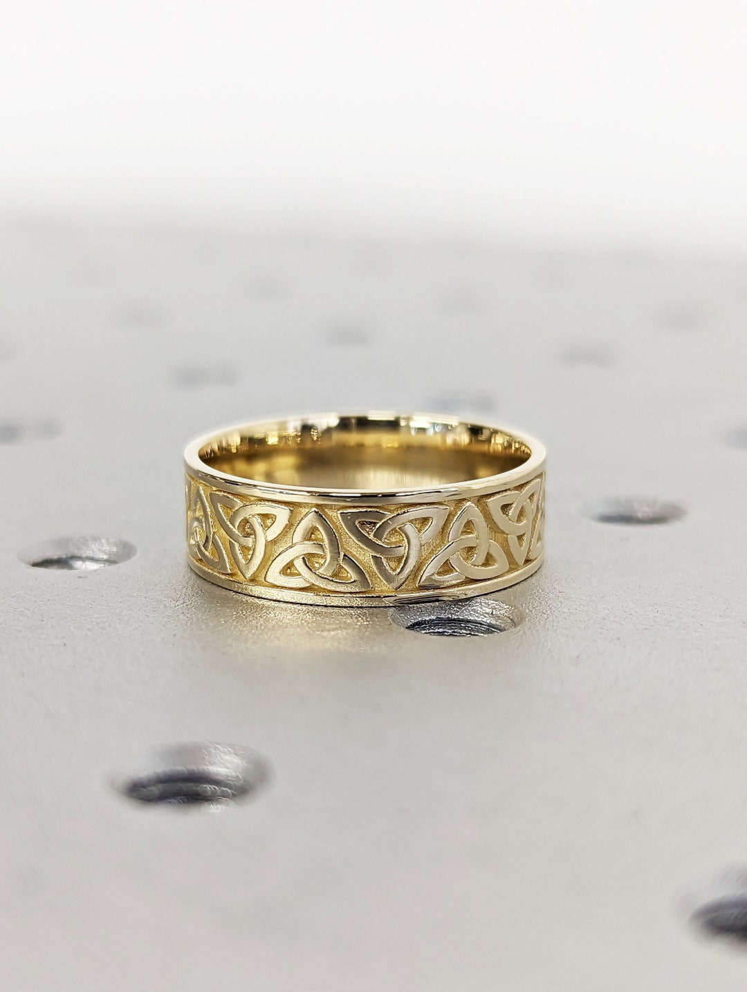 Celtic Yellow Gold Wedding Band Antique Style, 6.5mm Unique Celtic Ring ...