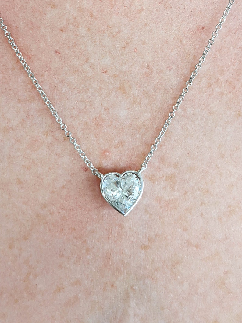 2ct Heart Shape Moissanite Solitaire Pendant Necklace. Birthday Anniversary Valentines Gift For Her. 14k 18k White Gold Chain