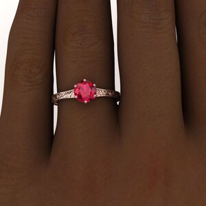14k Rose Gold Corinne Scrollwork Engraving Ruby Ring, Wave Engraving ...