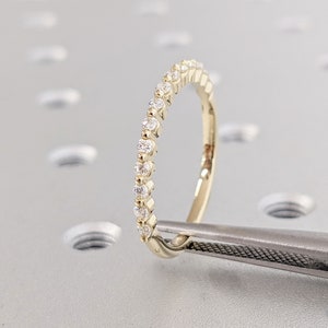 Half Eternity Women Wedding Band | Diamond Moissanite Gold Wedding Band Vintage Round Cut Stacking Matching Ring Unique Bridal Gift for Her
