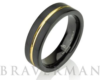 Black Tungsten Ring Yellow Gold Wedding Band Ring Tungsten 6mm 14K Tungsten Ring Man Band Male Women Yellow Gold Ring