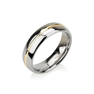 Tungsten Wedding Band,Yellow Gold Inlay,Tungsten Wedding Ring,Tungsten Ring,Mens Tungsten Ring,Dome Shaped 6mm Custom Laser Engraving