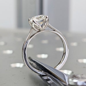 6/6.5/7mm Round Moissanite Tulip Solitaire ring, white gold engagement ring, Classic Modern Tulip Ring, Simple Solitaire Bridal Set