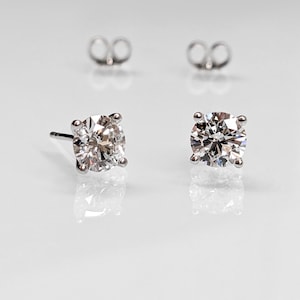 1CT - 2CT Lab Grown Diamond Earrings Round Studs | 14K White Gold Earring Studs | 14K Gold Earrings | Certified Real Lab Created Earrings