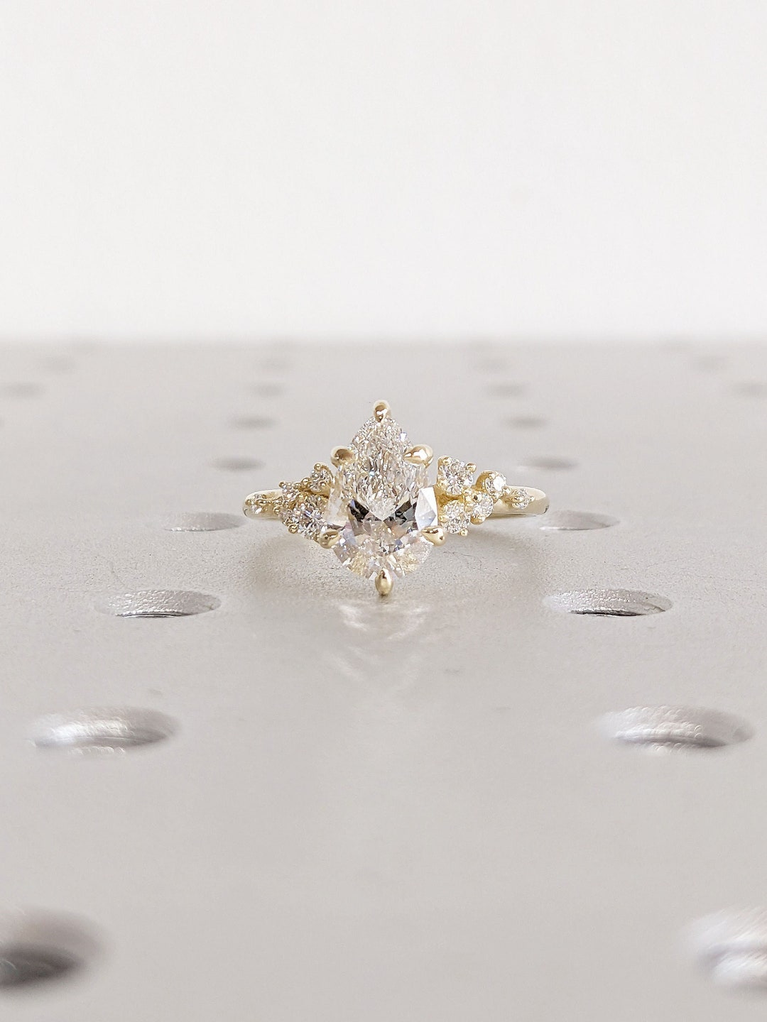 1, 1.5CT Pear Lab Grown Diamond 14K Yellow Gold Engagement Ring ...