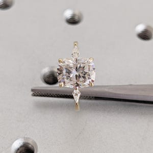 Moissanite Engagement Ring | 14k Gold Ring | Unique Kite and Cushion Cut Moissanite Ring | Art Deco Statement Ring | Promise Ring for Women