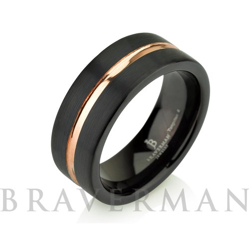 Black Tungsten Ring Rose Gold Wedding Band Ring Tungsten 9mm - Etsy