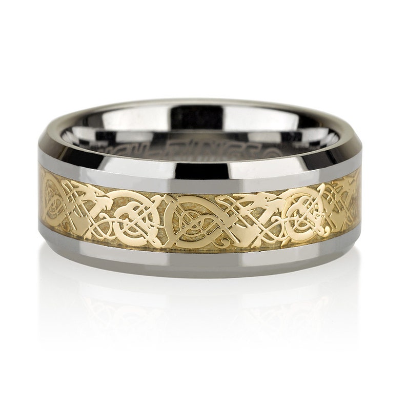 All Sizes SALE 14k Gold Inlay Tungsten Band Gift For Him Comfort Fit. Polished Tungsten Wedding Ring 8mm Tungsten Wedding Band