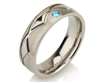 Bergen ring, berg band, aquamarijn band, aquamarijn ring, heren titanium band, heren trouwringen