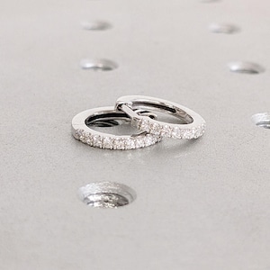 Diamond Huggie Hoop Earrings | 14k Solid Gold Diamond Earrings | Mini Huggie Earrings | Cartilage Earrings | Diamond Paved Women Earrings
