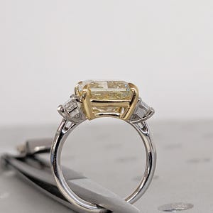 Fancy Yellow Lab Diamond Ring, Three Stone Engagement Ring, Two Tone Rings image 5