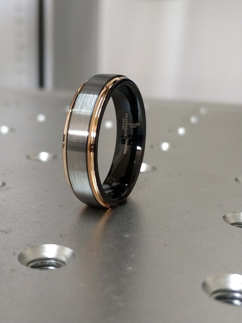 Gunmetal Tungsten Wedding Band Rose Gold Tungsten Band Rose Gold Tungsten Ring Black Ring Rose Gold Gunmetal Tungsten Ring