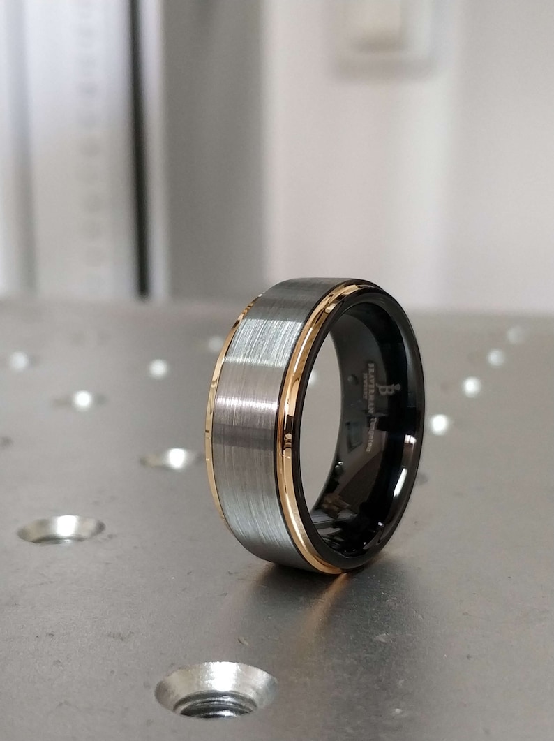 Gunmetal Tungsten Wedding Band Rose Gold Tungsten Band Rose Gold Tungsten Ring Black Ring Rose Gold Gunmetal Tungsten Ring