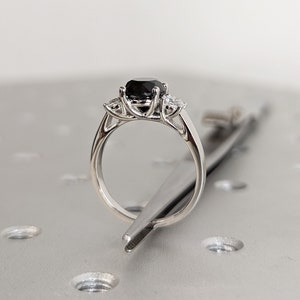 Black Diamond Three Stone Ring, White Gold Wedding Ring, Anniversary Ring, Unique Ring, Engagement Band, Proposal Ring, Simple Promise Ring