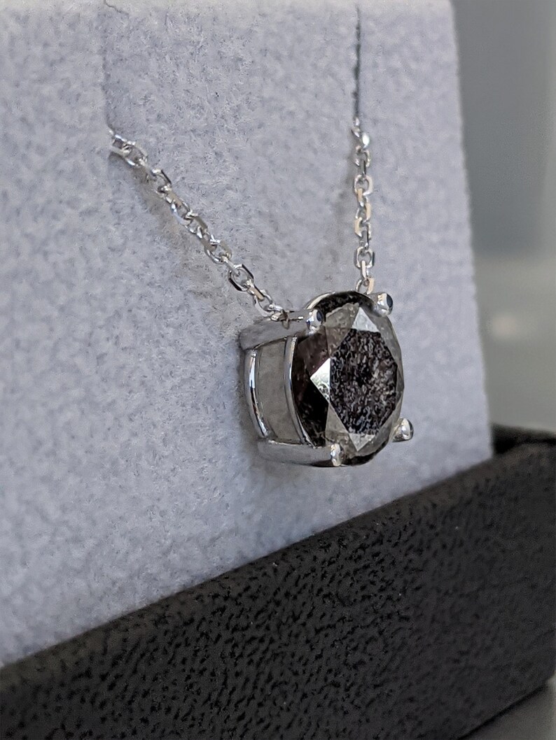 Salt & Pepper Diamond Necklace/ 14k Gold Diamond Necklace/ Etsy