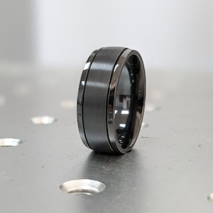Black Zirconium Men Wedding Band Rounded Black Zirconium Ring, Black Zirconium Wedding Band, Men&#39;s Wedding Band - 8mm, Brushed and Polished
