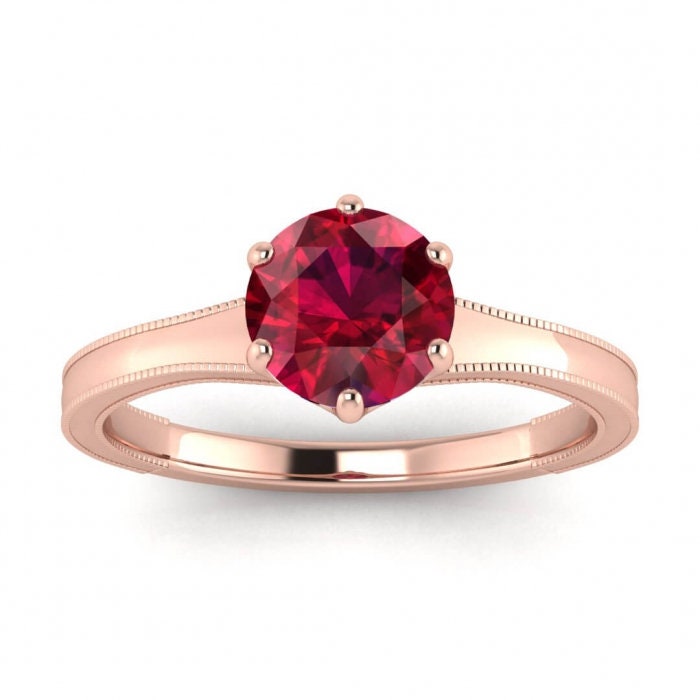 14k rose gold Corinne milgrained ruby engagement ring | Etsy