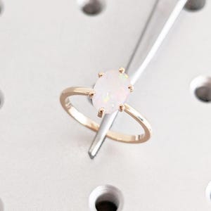 Unique Delicate Oval Natural Opal Engagement Ring | Vintage Rose Gold Wedding Ring | Opal Solitaire Ring | Anniversary Promise Ring for Her