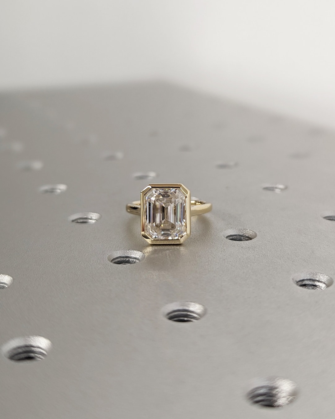 3CT Emerald Cut Lab Grown Diamond Solitaire Ring, 14K Yellow Gold