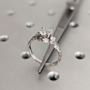 Leaft and Vine Wedding Ring 1ct Round Lab Created Diamond 14K White Gold