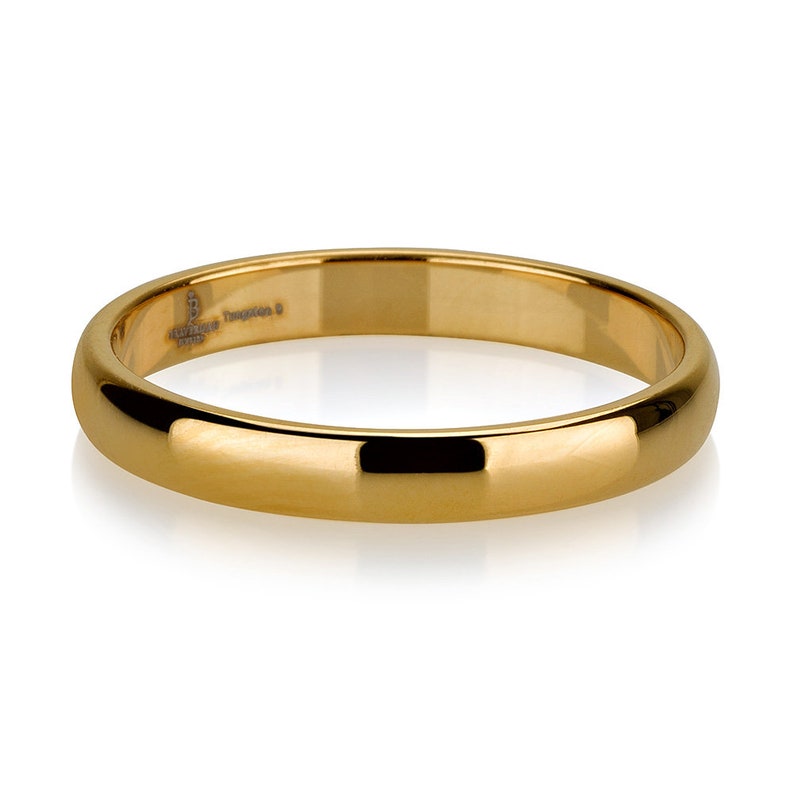 Yellow gold tungsten band all Sizes Comfort Fit Shiny Polished Domed 14k Yellow Gold Tungsten Ring Mens Wedding Band Ring 3 mm