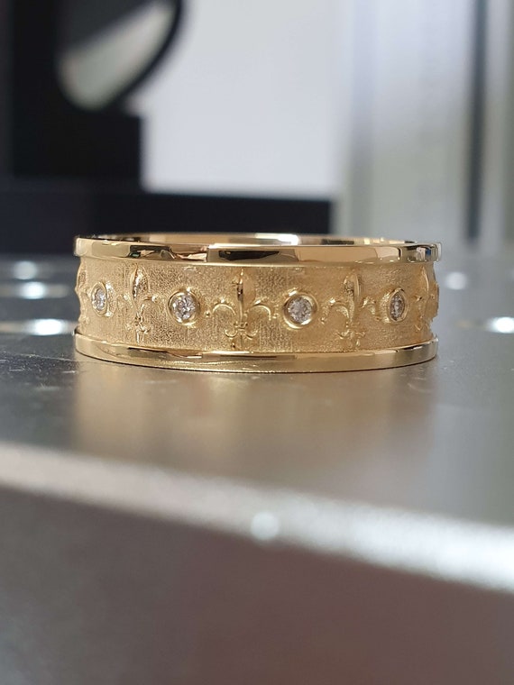 Fleur DE Lis Vintage Style Wedding Band Fleur DE Lis Ring 14k