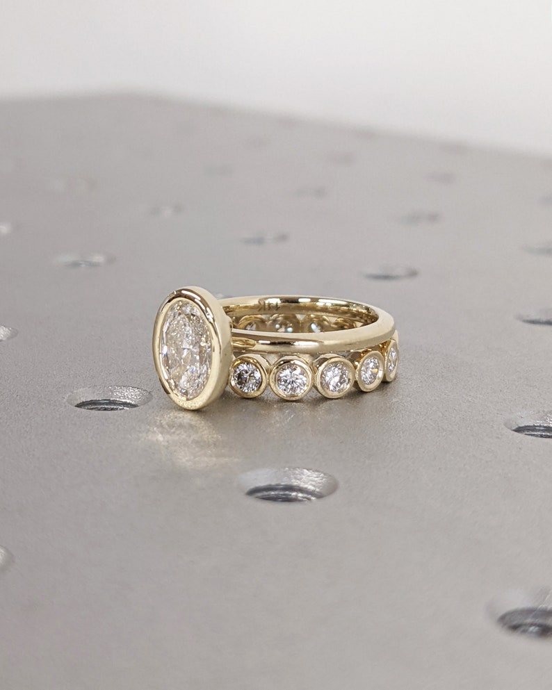 Oval Bezel Solitaire Ring Brilliant Cut Lab Diamond Engagement Ring ...