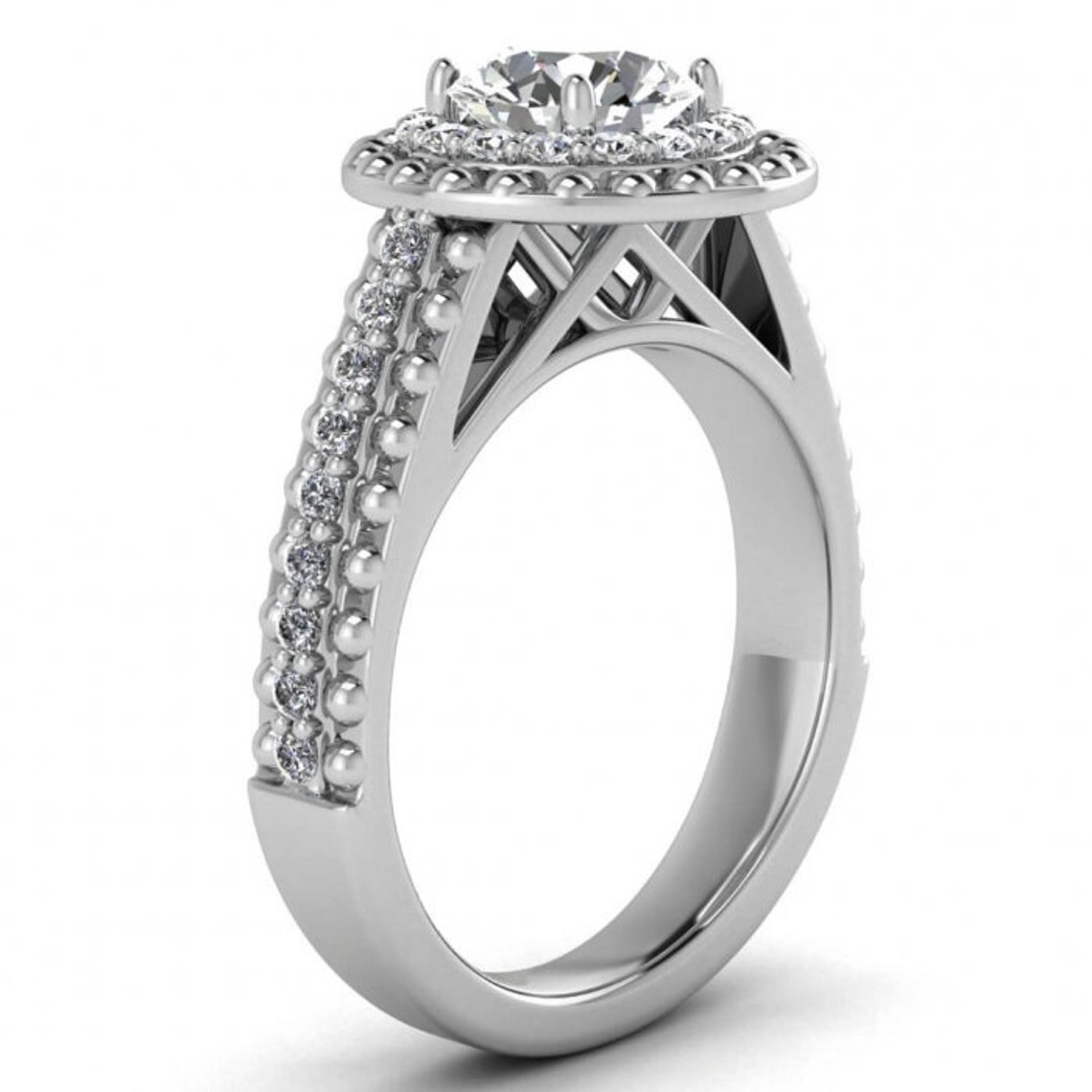 Raw Salt And Pepper Diamond Ring White Gold Milgrained Halo Etsy