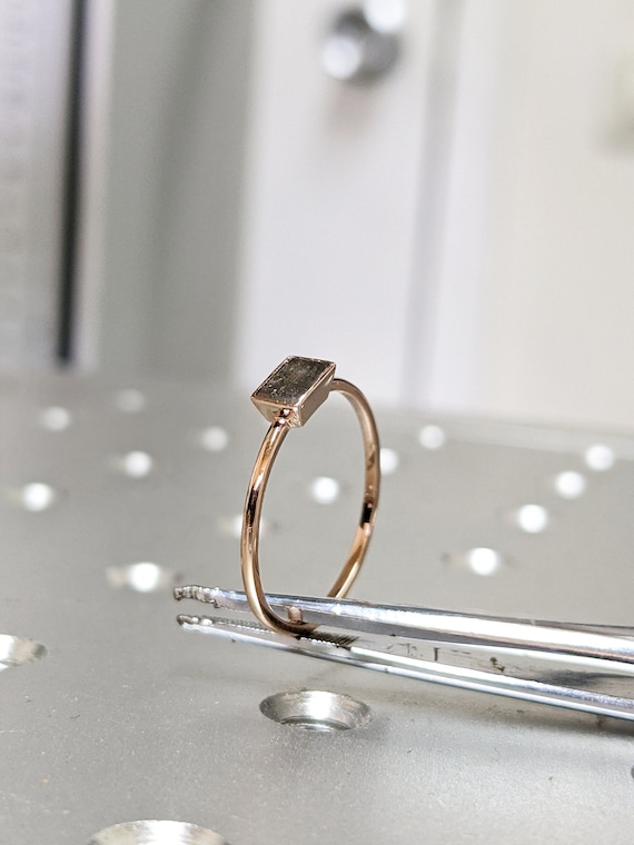 Salt and Pepper Diamond Baguette Ring 14k Solid Gold Baguette