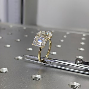 2.5 Carat Double Stone Engagement Ring Pear Cut and Emerald Cut Moissanite Two Stone Wedding Ring 14K White Yellow Rose Gold image 10