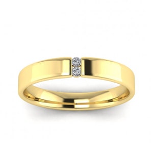 14k yellow gold diamond bezel ring 3mm, Bezel tension like setting, Gemstone band, Round edges, 14K Yellow Gold, Wedding Band