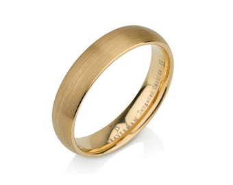 Rare Tungsten Ring Mens Wedding Band, 5 mm, yellow gold tungsten, yellow gold tungsten band 4-12 Half Sizes Comfort Fit