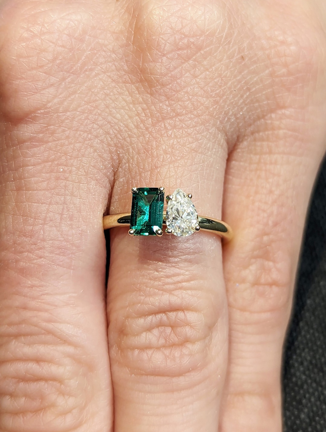 Double Stone Engagement Emerald Ring 2 Stone Toi Et Moi Ring Etsy