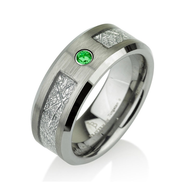 Green Emerald Meteor Ring Meteorite Ring,Meteorite Band,Diamond Meteorite,Tungsten Meteorite Ring,Meteorite Tungsten Ring Gibeon Meteorite