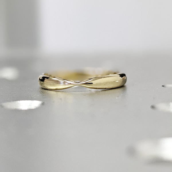 Banda de boda de oro en forma de pajarita, oro blanco/amarillo/rosa de 14 k, banda de oro pellizcada, centro pellizcado, anillo de boda cónico, anillo de oro