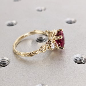 Round Red Ruby 14K Real Gold Promise Ring | Nature Inspired Leaves ...