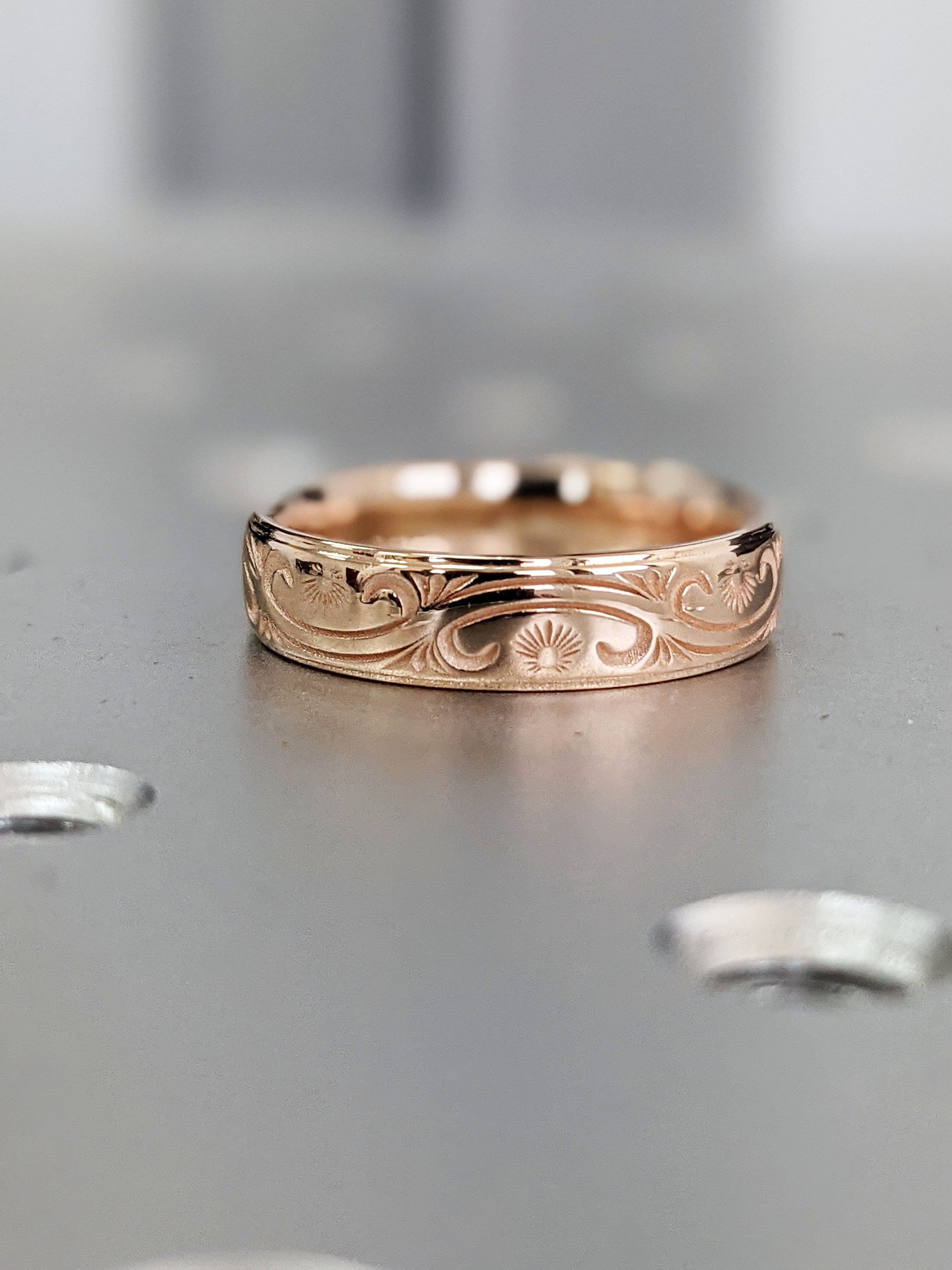 6mm Wedding Band 18K Rose Gold Vermeil 925 Sterling Silver Hand Forged Hammered Mens Women Unisex Flat Pipe Cut Thick Handmade Ring FREE Engraving 