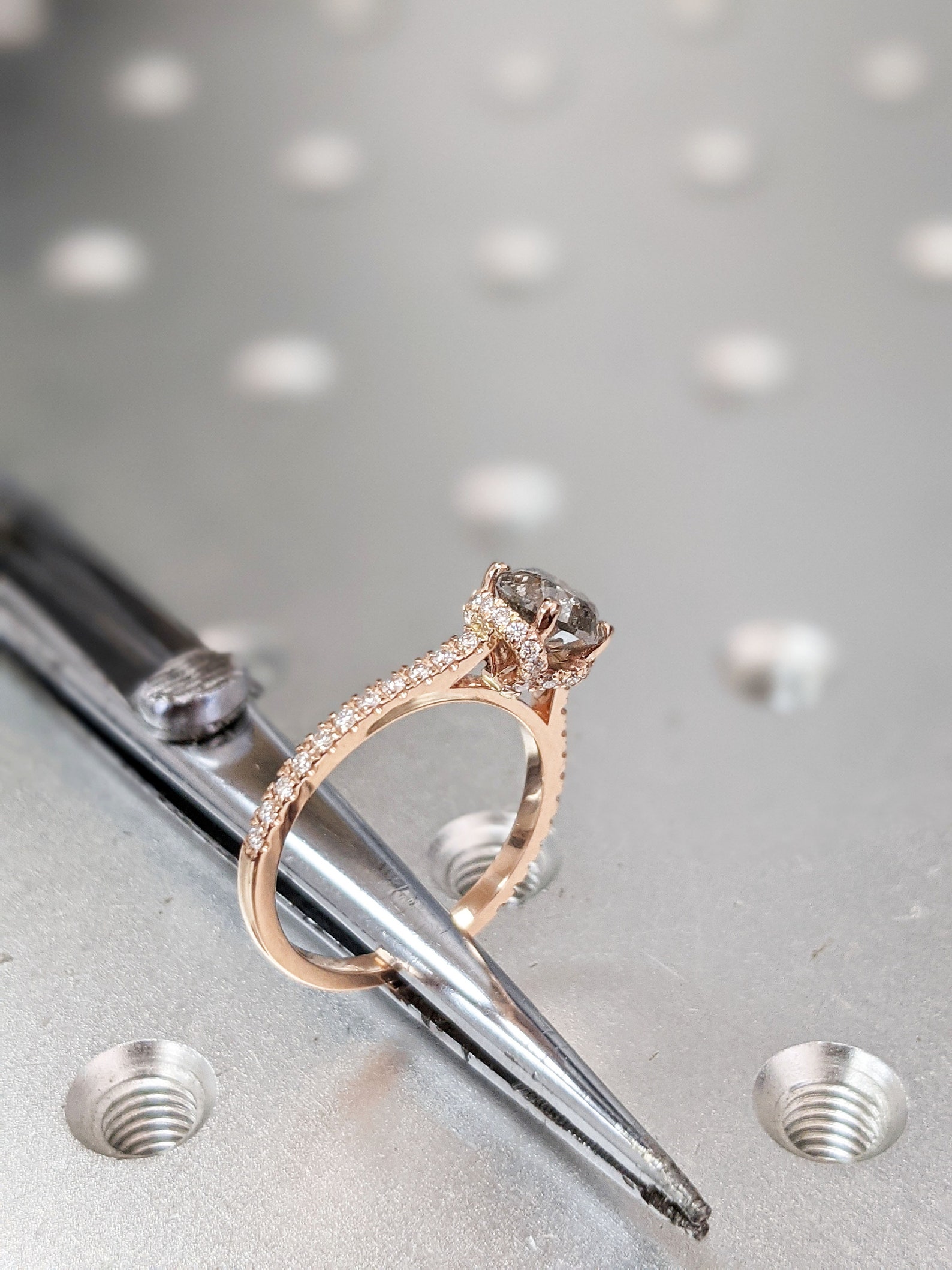 Salt and Pepper Engagement Ring Round Cut Vintage Engagement Etsy