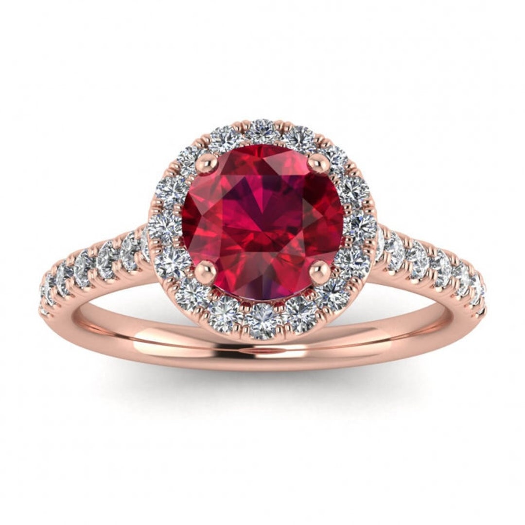 14k Rose Gold Anika Luxurious Pave Ruby and Diamond Halo Ring - Etsy
