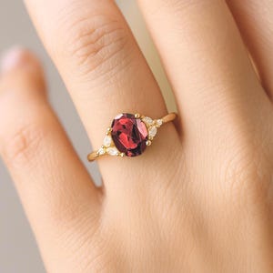 1ct Red Ruby Ring | 14k Solid Yellow Gold Ring | Handmade Engagement Ring for Women | Art Deco Wedding Ring | Oval Ruby July Birthstone Ring