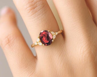 1ct Red Ruby Ring | 14k Solid Yellow Gold Ring | Handmade Engagement Ring for Women | Art Deco Wedding Ring | Oval Ruby July Birthstone Ring