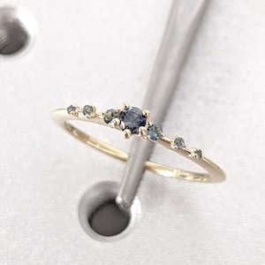 Cluster Ring | Cluster Engagement Ring | Teal Sapphire Ring | Sapphire Engagement Ring | Green Sapphire Cluster Ring | Dainty Sapphire Ring