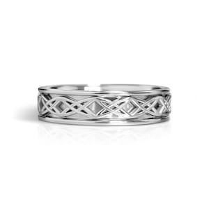 White Gold Celtic Endless Knot Wedding Band, Celtic Pattern Band, 14k White Gold Braided Ring, Promise Band, Commitment Band