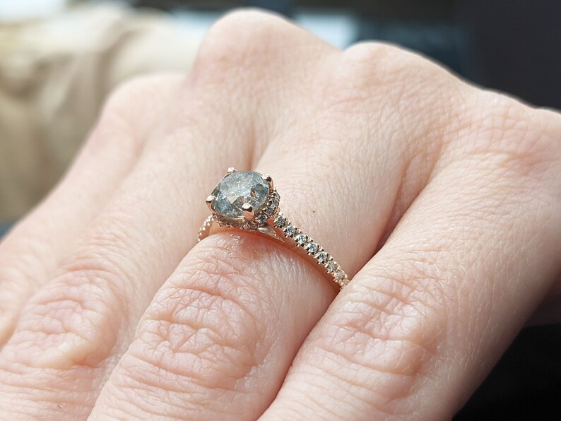 Salt and Pepper Engagement Ring Round Cut Vintage Engagement Etsy