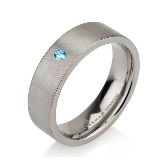 Mens Wedding Band, Brushed Wedding Band, Titanium Band, Aquamarine - Main Image